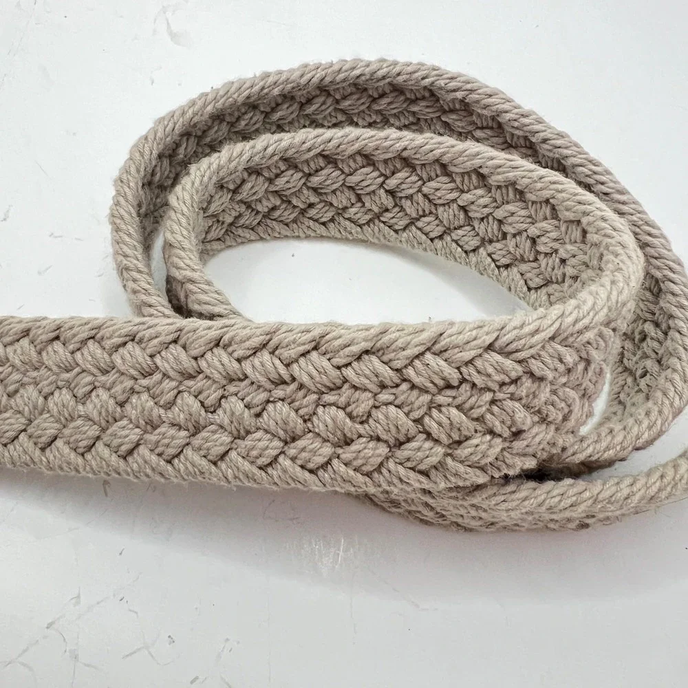 Northern Reflections Vtg Cotton Braided Belt Beige Leather Brass Buckle Size‎ M